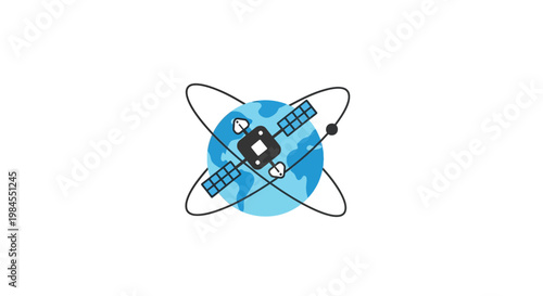 Satellite orbiting earth illustration representing global communication and technology