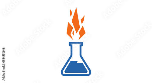 Scientific emblem depicting chemical reaction with fire, laboratory concept with color scheme