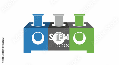 STEM labs logo representing a collection of science experiment containers illustration
