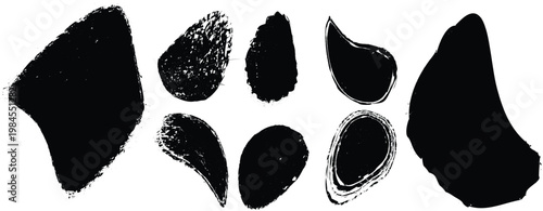 Distorted irregular shapes collection . Oval shapes design . Textured blobs . Trendy grainy shapes set . Graph print texture .Stamp effect .Grunge texture . Distressed element .vector
