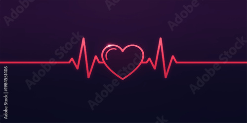 Red heart with heartbeat line on medical monitor showing pulse and cardiogram wave illustration