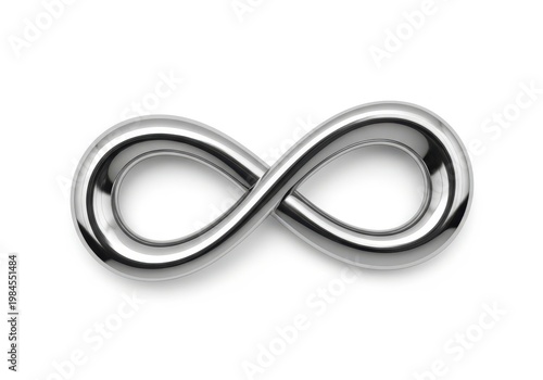 A shiny silver infinity symbol on a white background