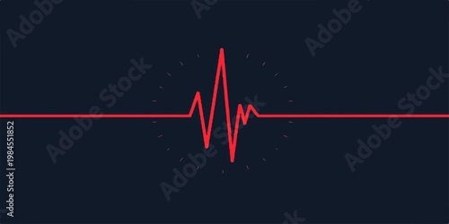 A glowing red heart beat cardiogram pulse line waves on a dark medical monitor graph displaying a healthy ekg heartbeat for cardiology and hospital life illustration