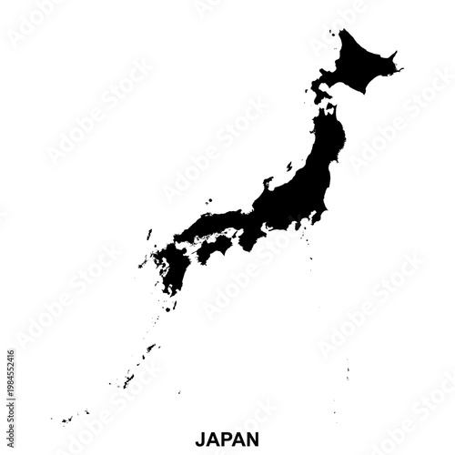 Japan map black silhouette, country outline vector illustration, minimal geography design, bold flat location symbol