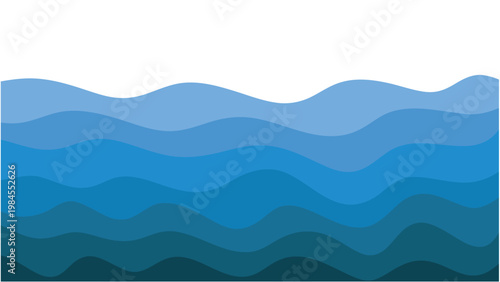Abstract blue water waves vector illustration. Creative sea ocean wave layers isolated on white. Seamless editable background for summer, beach, and environmental designs. EPS format. Blue Water Waves