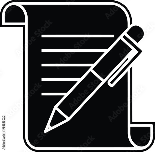 Writing instrument and scroll icon a symbol of documentation and creativity