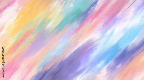 Abstract painting with flowing pastel strokes in pink, yellow, blue, creating a dreamy artistic ambiance.