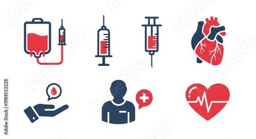Medical icons representing healthcare and science concepts.