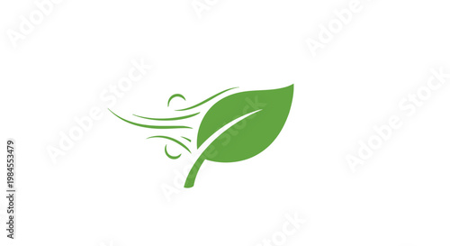 Minimalist Leaf with Wind Elements Depicting Nature, Freshness and Environmental Awareness