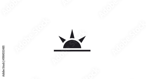Minimalist graphic of a sun rising or setting with spikes above horizon line