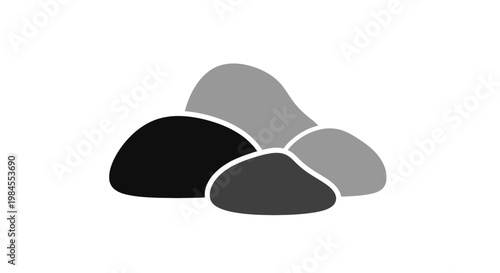 Abstract illustration of grayscale stones with a simple minimalist design on a white background