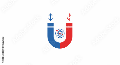 Magnetic Field Illustration Depicting Atomic Structure and Polarity on a White Background