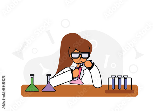 Scientist woman in lab coat working with chemical liquids in flasks. female chemist conducting research in laboratory. young researcher using pipette for experiment in lab.