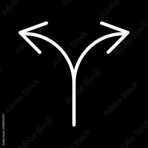 白線で描いた二方向に分かれる分岐矢印のシンプルなアイコン素材