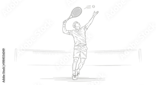 Tennis player serving on court