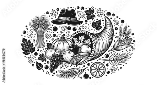 thanksgiving cornucopia with fall elements