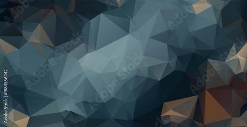 Professional low-poly abstract background designed with dense network of sharp, angular triangles. The composition uses a dark, desaturated color palette, primarily featuring slate blues and charcoal 