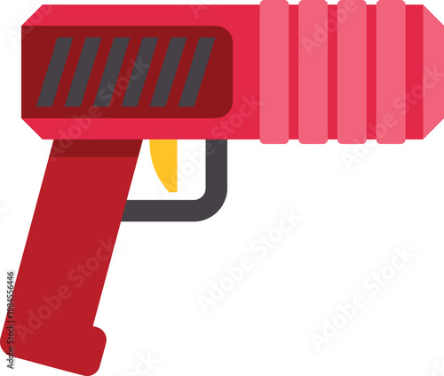 Red sci fi blaster ray gun icon illustrating futuristic weapon or toy