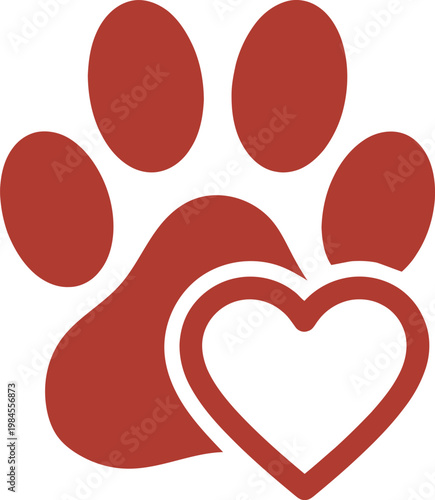 Paw Print with Heart Outline Vector Icon, Pet Love Symbol on White Background