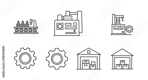 Industrial Icons Representing Manufacturing and Logistics.