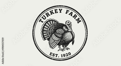 vintage turkey farm logo with turkey illustration
