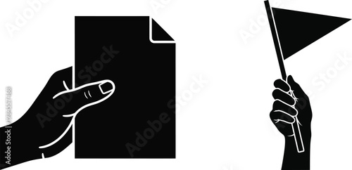 Hands interacting with flag and paper a symbolic illustration