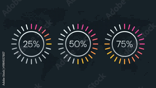 25 50 75 percent circle chart symbol. Vector infographic sign. Illustration for business, finance, report, download, web design, presentation, market share