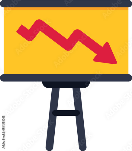 Presentation board displaying a red arrow graph indicating a downward trend