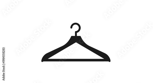 Minimalist black clothing hanger silhouette on white background for apparel related concepts