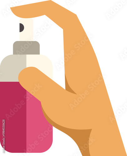 Hand holding and using a spray bottle with liquid for personal hygiene