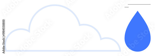 Weather forecasting, water conservation, climate change, precipitation, natural resources, sustainability. Minimalist illustration showing a cloud and a blue water drop. Weather and water