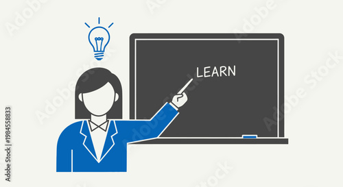 Conceptual illustration depicting education and learning with a teacher and blackboard element