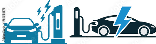 Electric car charging station icon electric car logo
