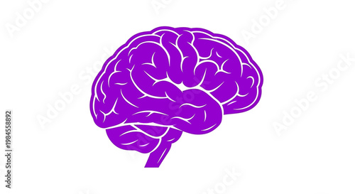 Illustration of a Purple Brain Depicting Concepts of Thought and Cognitive Function