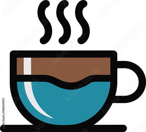 Hot coffee cup color outline, icon, vector