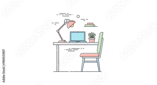 Minimalist desk setup with laptop, lamp, and chair, perfect for remote work or study