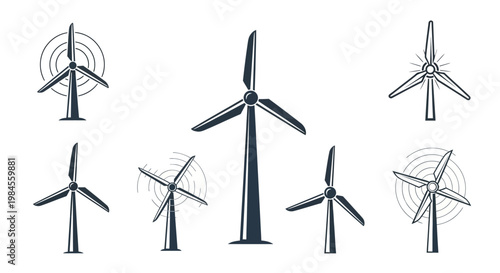 Stylized Wind Turbine Illustrations Depicting Renewable Energy And Sustainability