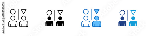 User Comparison Multiple Style Icon Design Vector - Two users with divider and selection marks representing comparison, evaluation, and decision making