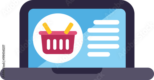 Laptop showing a shopping basket symbol for e commerce