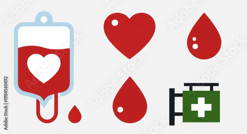 Blood donation icons representing health and life saving medical care.