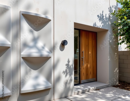 Modern Minimalist Entrance with Concrete and Wood Accents