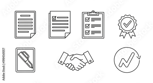 Set of Business Icons Representing Agreement and Approval.