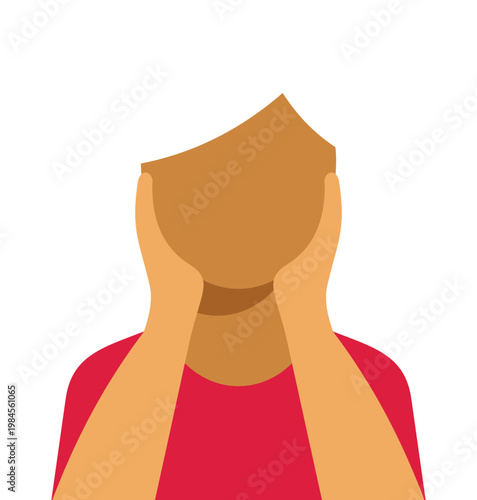 Person with hands on head depicting headache, stress, frustration, or sadness