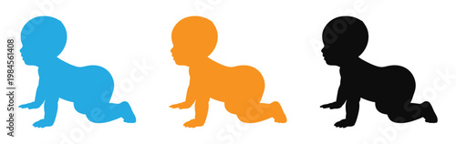 Crawling baby silhouettes in blue orange black vector illustration