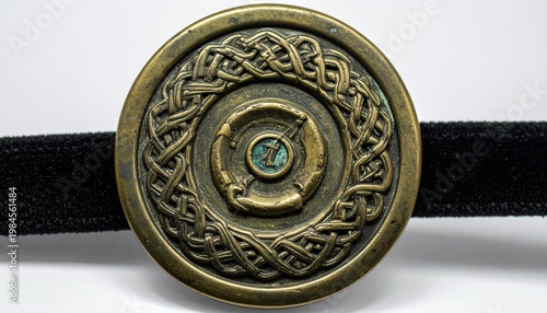 Intricate Ancient Celtic Bronze Brooch with Detailed Inscription and Interlaced Patterns, a Timeless Artifact Showcasing Rich Heritage