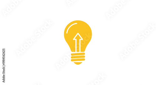 Illustration of a Bright Yellow Lightbulb with an Upward Arrow Symbol on White Background