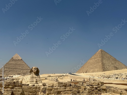 Panoramic View of Giza Pyramids and Sphinx Silhouette