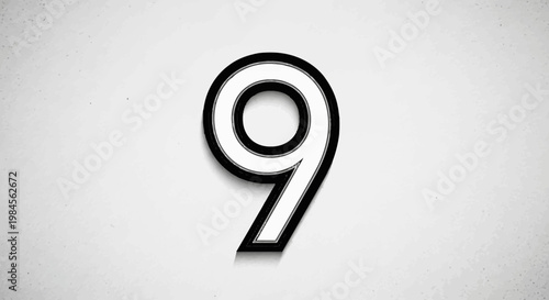 Minimalist Number Nine Design on Textured White Background, Artistic Digital Creation