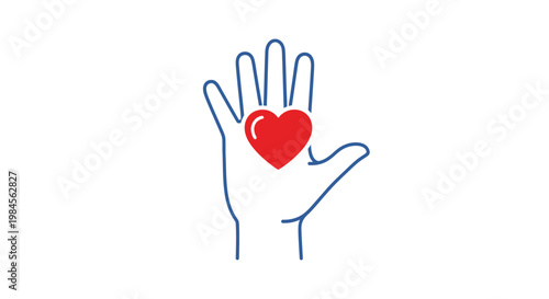 Heart embraced by a hand symbol representing compassion, care and humanitarianism