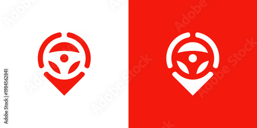 Dual meaning logo combining drive and map pin elements, symbolizing navigation, mobility, smart routing, location-based services, and seamless travel experiences